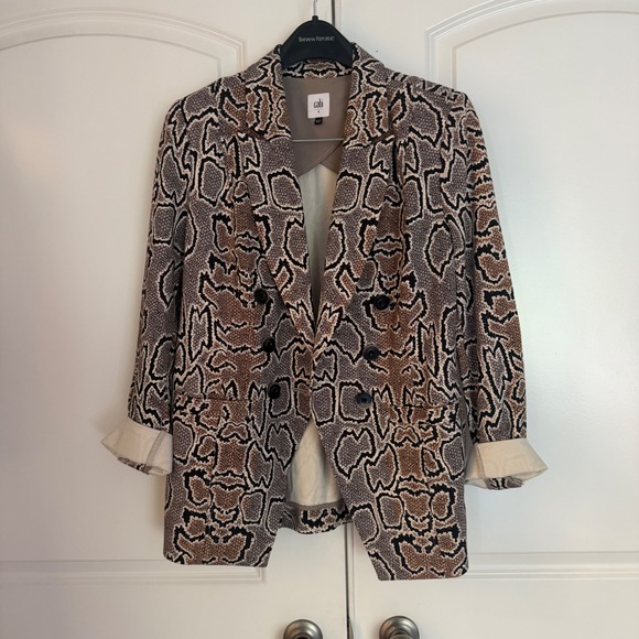 CAbi Jackets & Blazers - Cabi Python Blazer Snakeskin Print Double Breasted Jacket Brown Tan Womens 8
